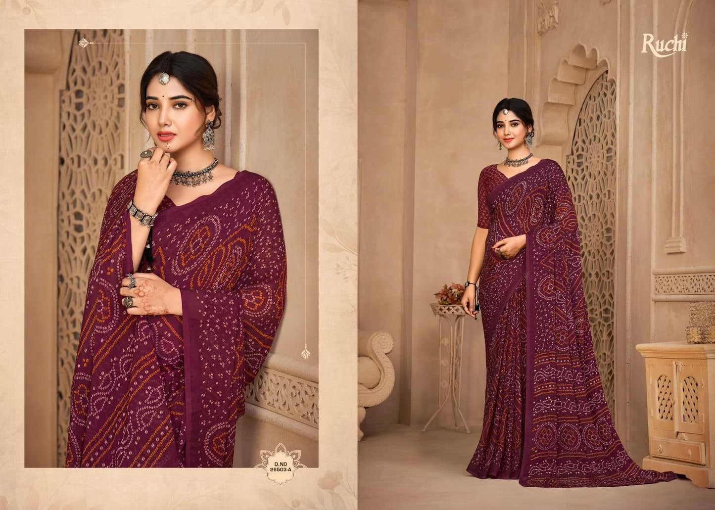 Ruchi Saree Star Chiffon 134th Bandhani Print Chiffon Saree Wholesale Collection