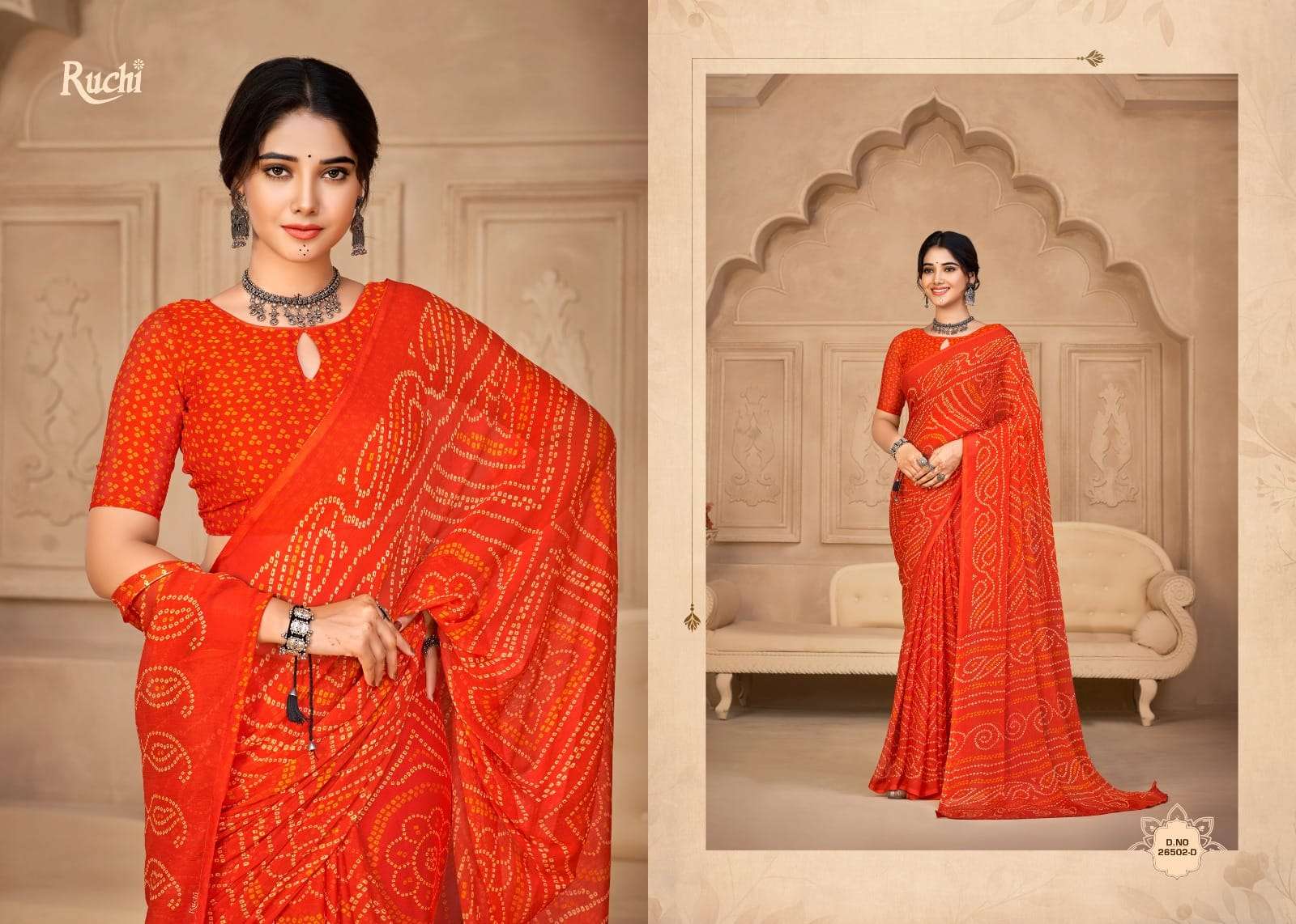 Ruchi Saree Star Chiffon 134th Bandhani Print Chiffon Saree Wholesale Collection