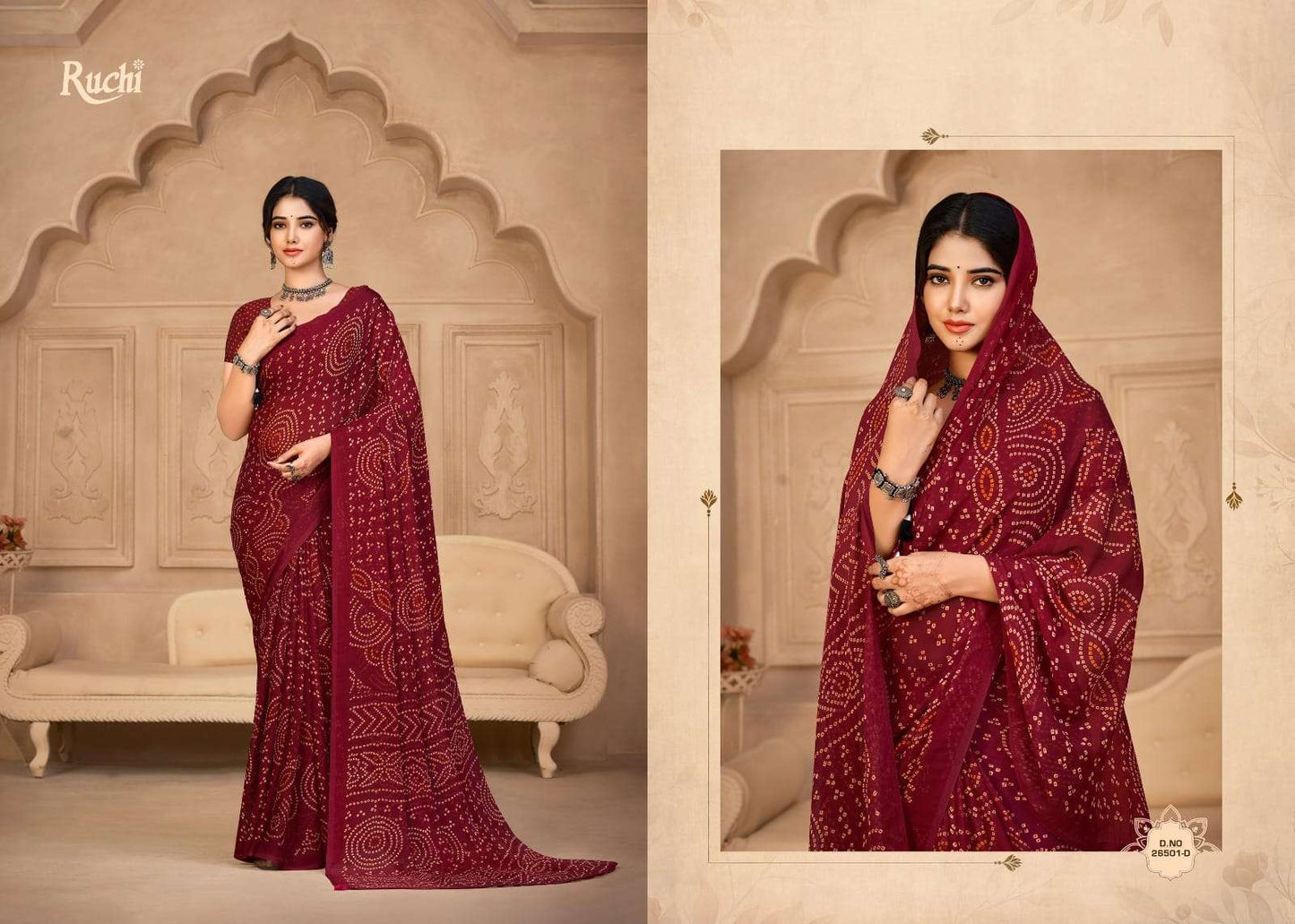 Ruchi Saree Star Chiffon 134th Bandhani Print Chiffon Saree Wholesale Collection