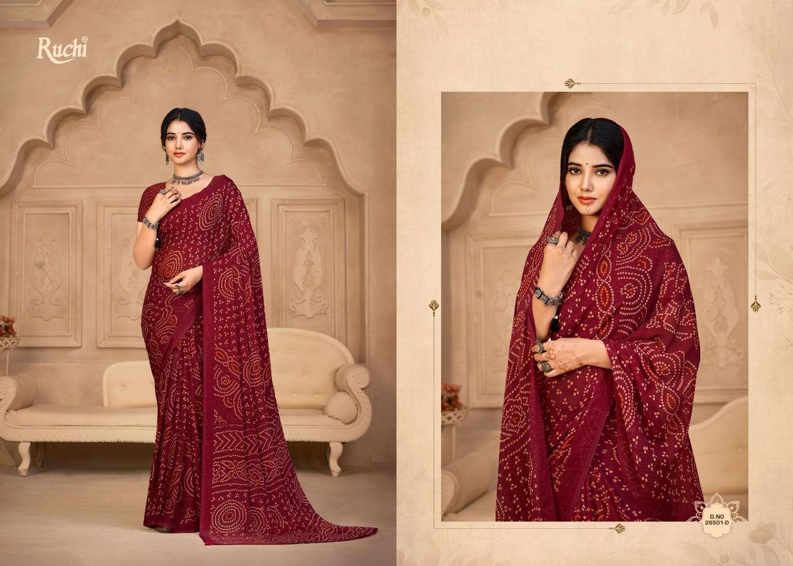 Ruchi Saree Star Chiffon 134th Bandhani Print Chiffon Saree Wholesale Collection