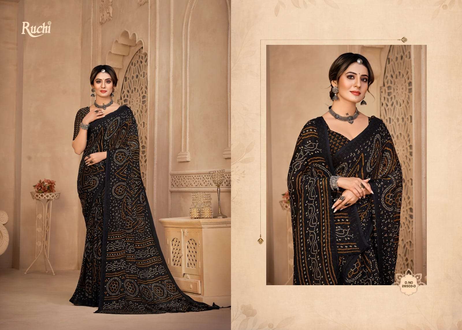 Ruchi Saree Star Chiffon 134th Bandhani Print Chiffon Saree Wholesale Collection
