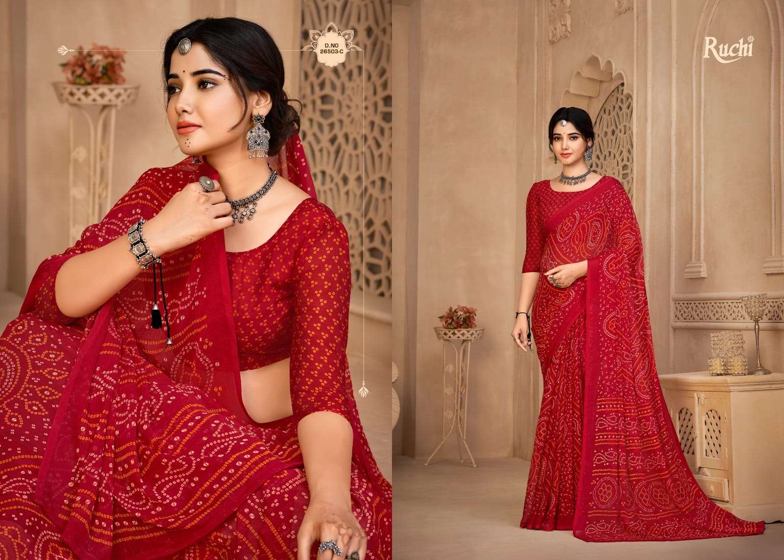 Ruchi Saree Star Chiffon 134th Bandhani Print Chiffon Saree Wholesale Collection