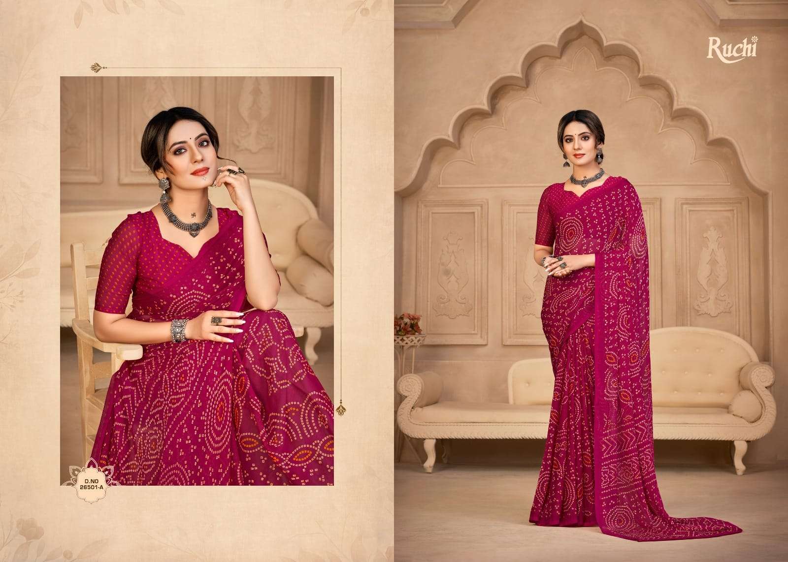 Ruchi Saree Star Chiffon 134th Bandhani Print Chiffon Saree Wholesale Collection