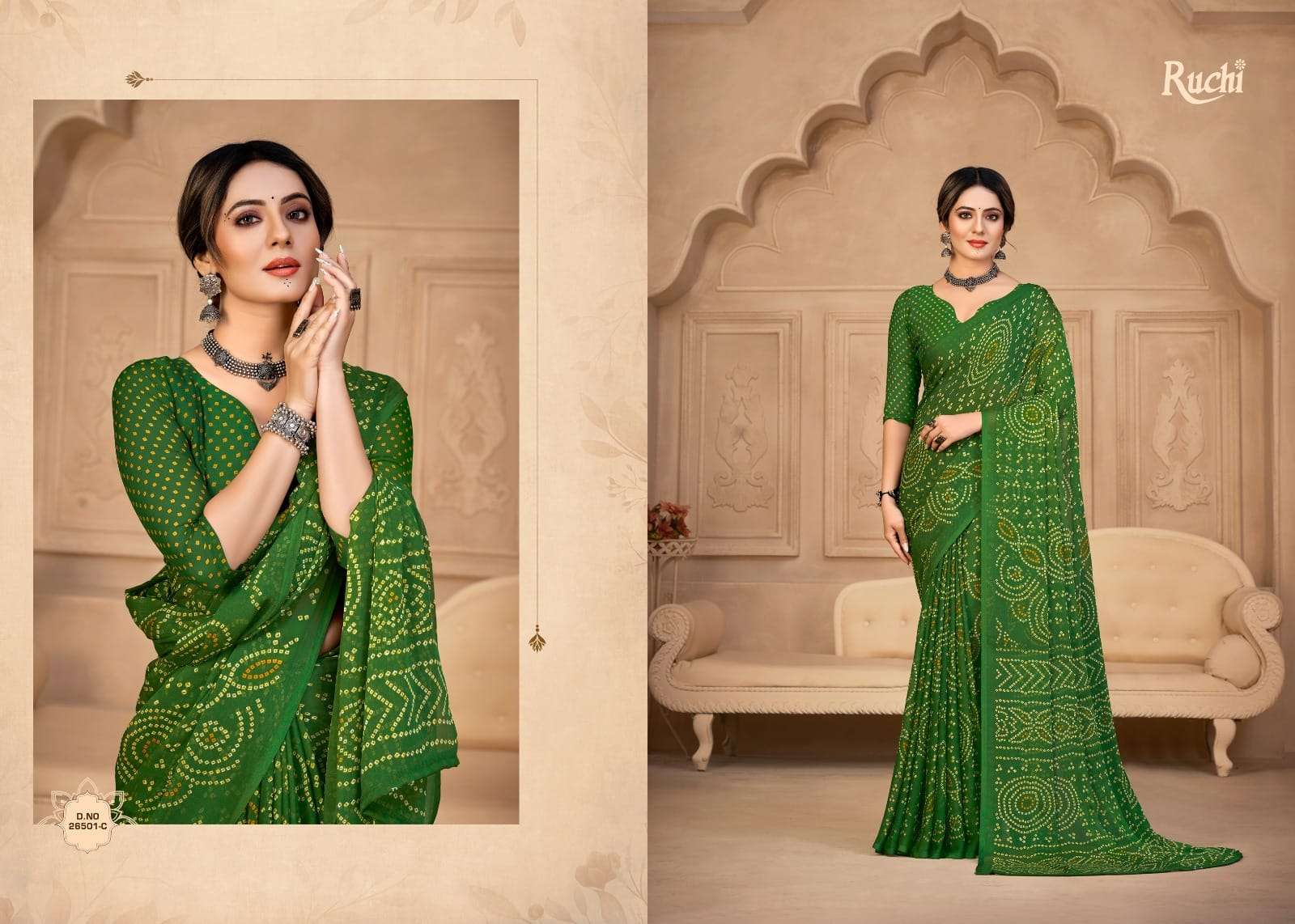 Ruchi Saree Star Chiffon 134th Bandhani Print Chiffon Saree Wholesale Collection