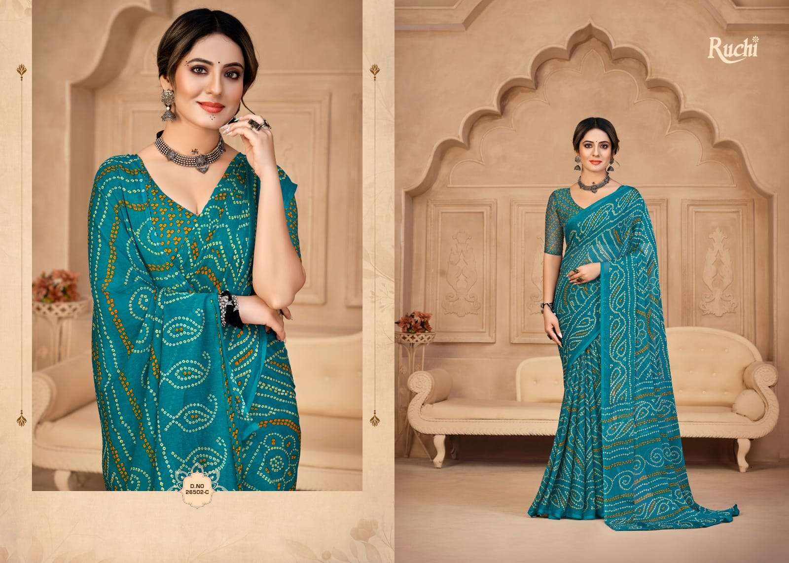 Ruchi Saree Star Chiffon 134th Bandhani Print Chiffon Saree Wholesale Collection
