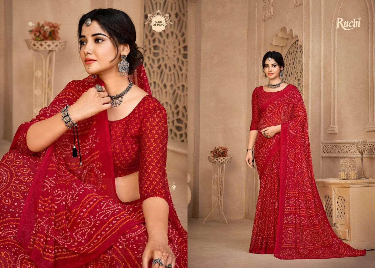 Ruchi Saree Star Chiffon 134th Bandhani Print Chiffon Saree Wholesale Collection - Amrah Wholesale