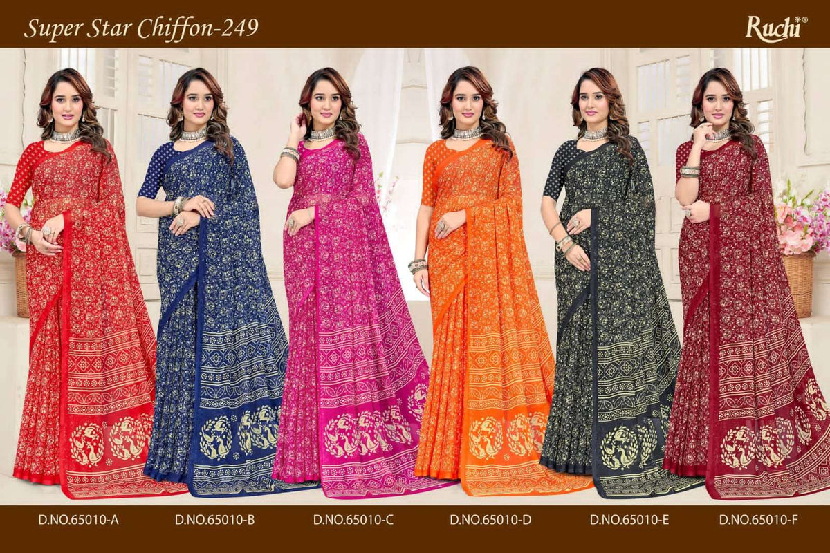 Ruchi Saree Super Star Chiffon Vol 249 Chiffon Saree With Fancy Blouse - Amrah Wholesale
