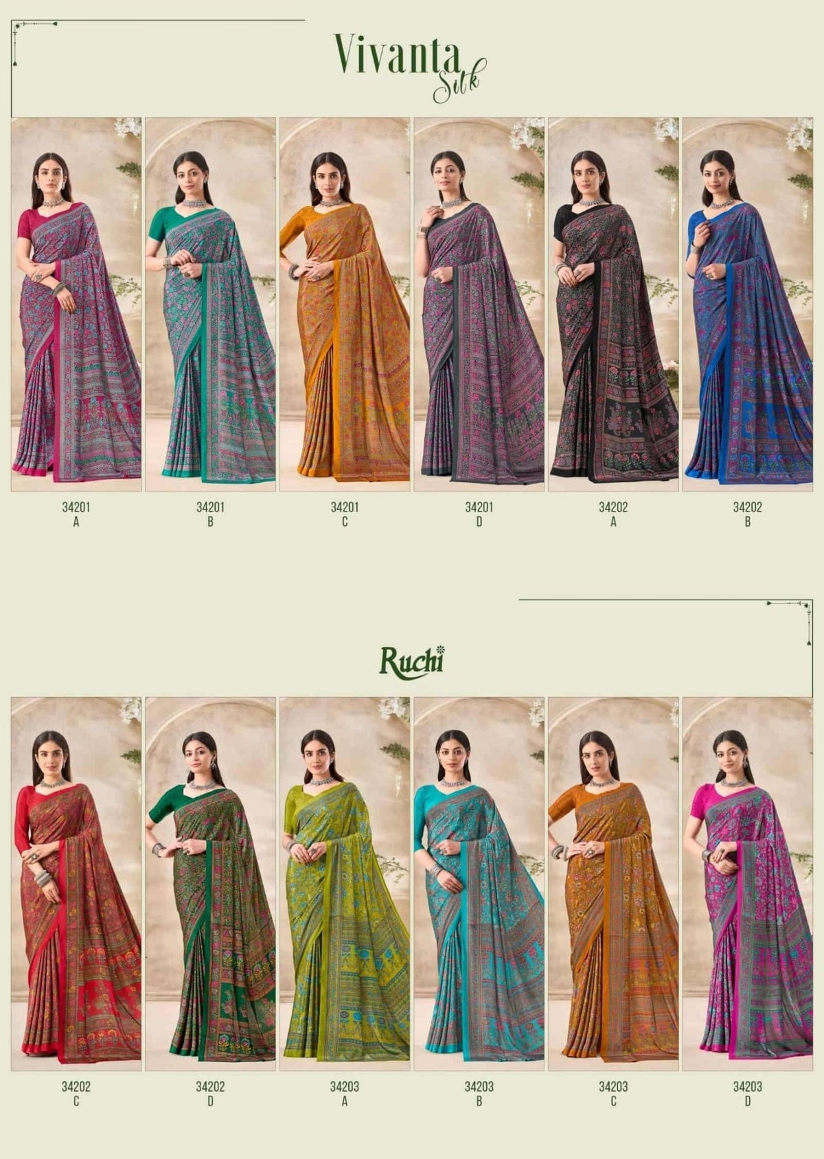 Ruchi Saree Vivanta Silk Vol 35 Premium Silk Crepe Saree Collection - Amrah Wholesale