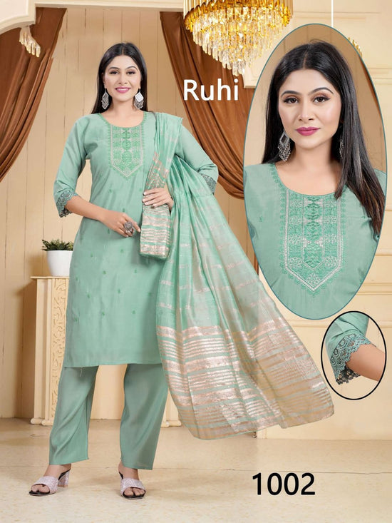 Ruhi 1 Roman Silk Embroidered Kurti Set