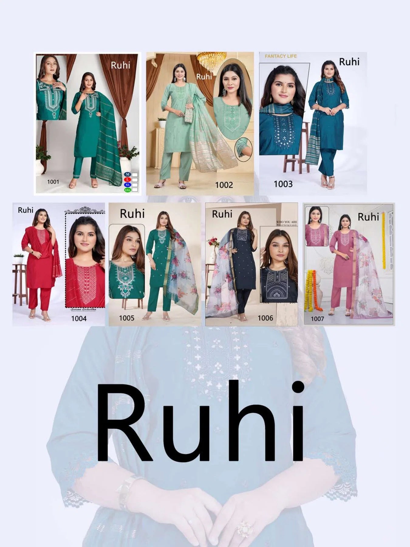 Ruhi 1 Roman Silk Embroidered Kurti Set