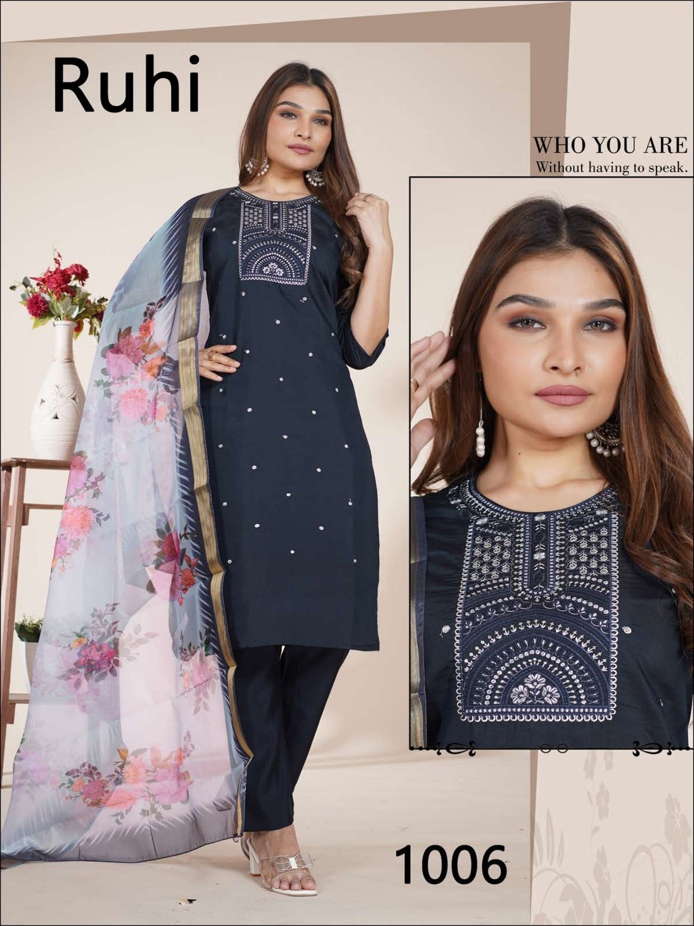Ruhi 1 Roman Silk Embroidered Kurti Set