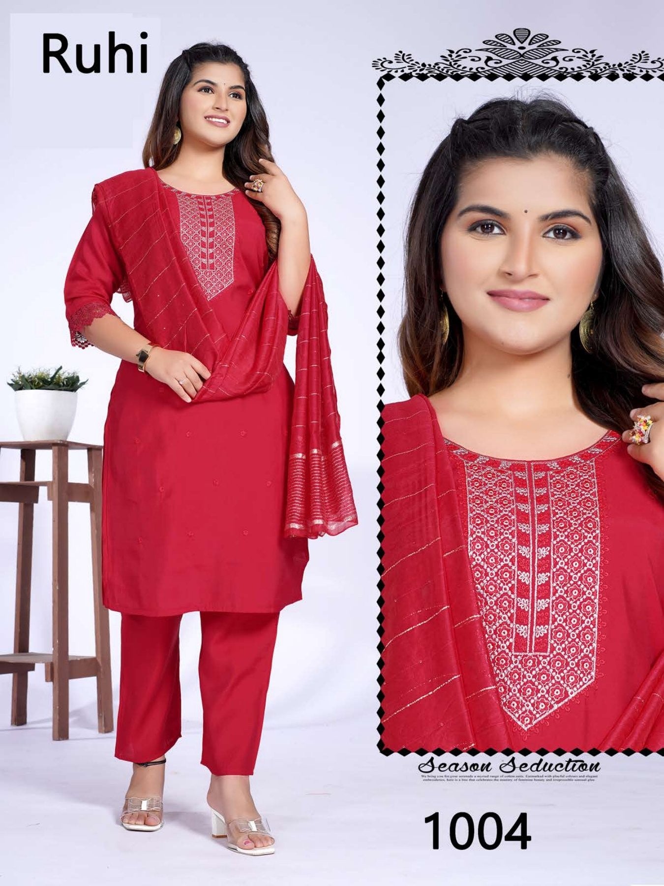 Ruhi 1 Roman Silk Embroidered Kurti Set