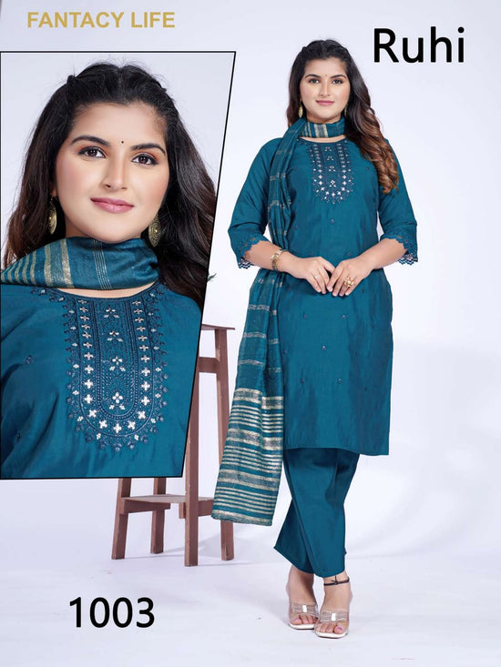 Ruhi 1 Roman Silk Embroidered Kurti Set