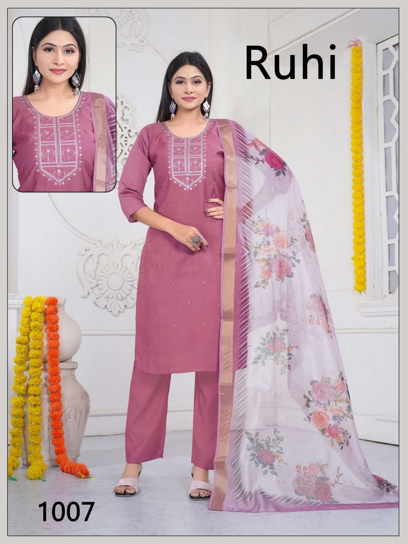 Ruhi 1 Roman Silk Embroidered Kurti Set