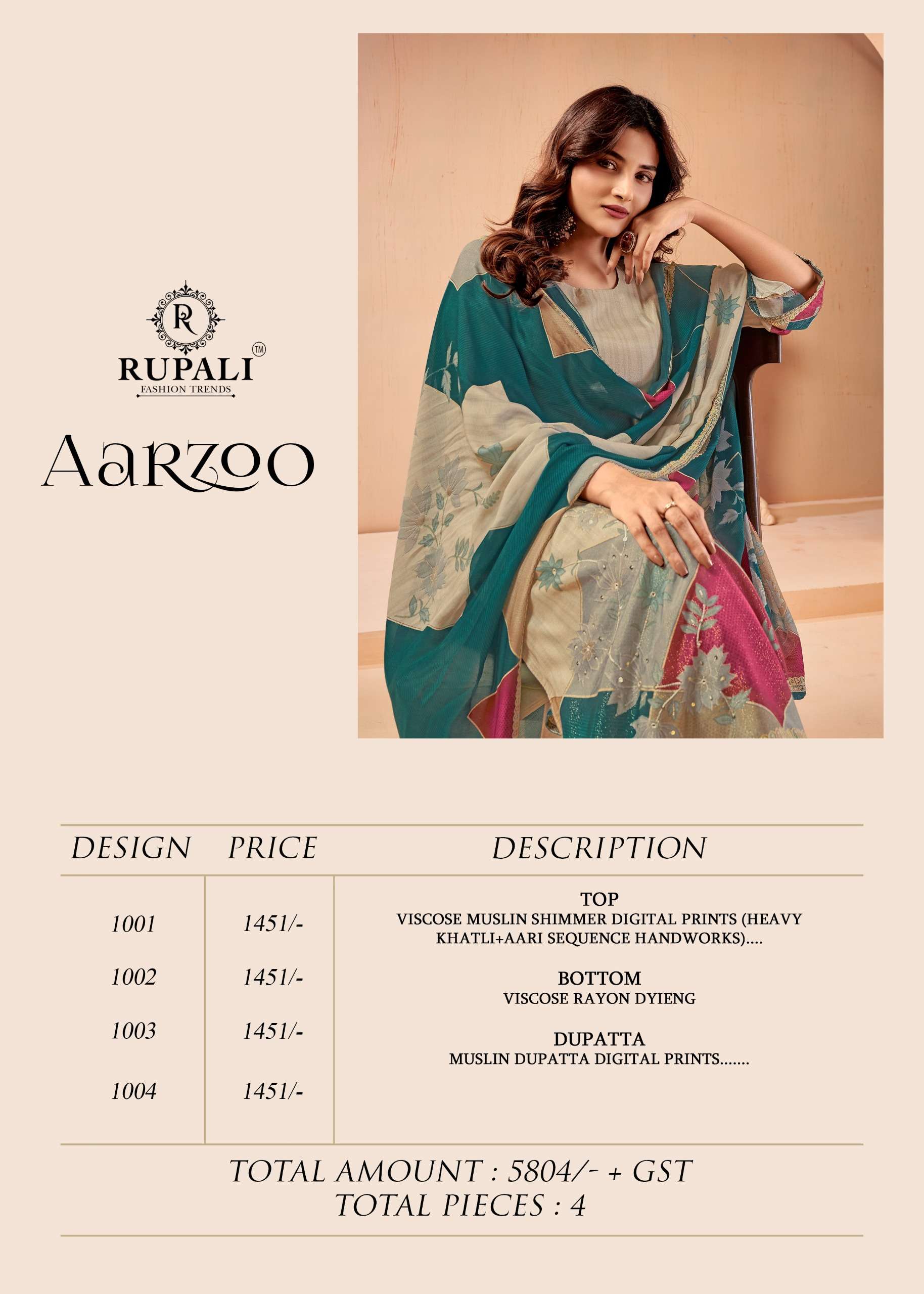 Rupali Fashion Aarzoo Viscose Muslin Dress Material