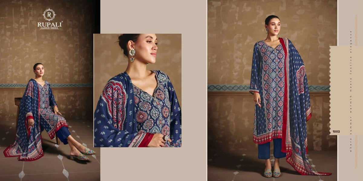 Rupali Fashion Ajrakh Print Muslin Dress Material - Amrah Wholesale