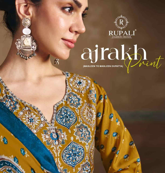 Rupali Fashion Ajrakh Print Muslin Dress Material - Amrah Wholesale