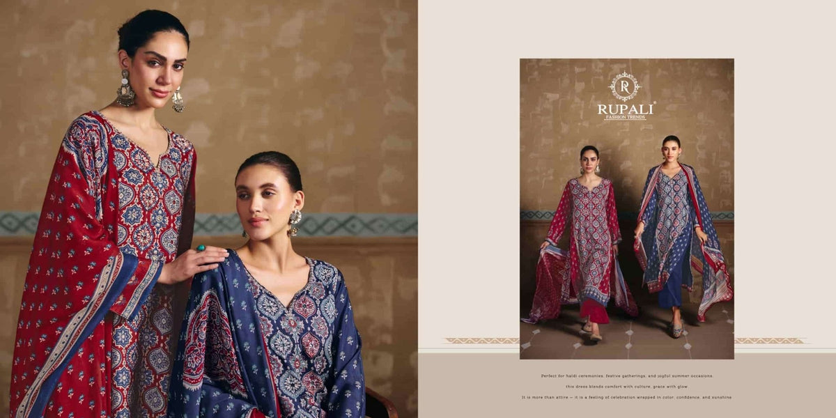 Rupali Fashion Ajrakh Print Muslin Dress Material - Amrah Wholesale