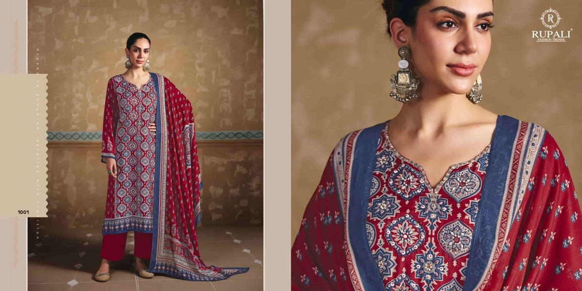 Rupali Fashion Ajrakh Print Muslin Dress Material - Amrah Wholesale