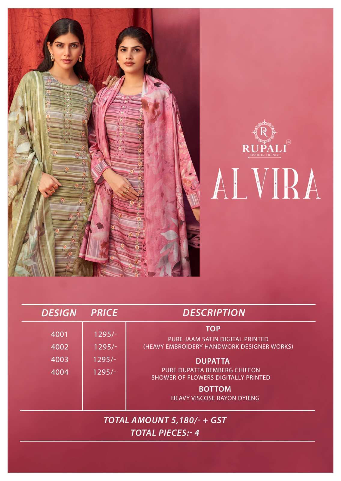 Rupali Fashion Alvira Jam Satin Designer Dress Material