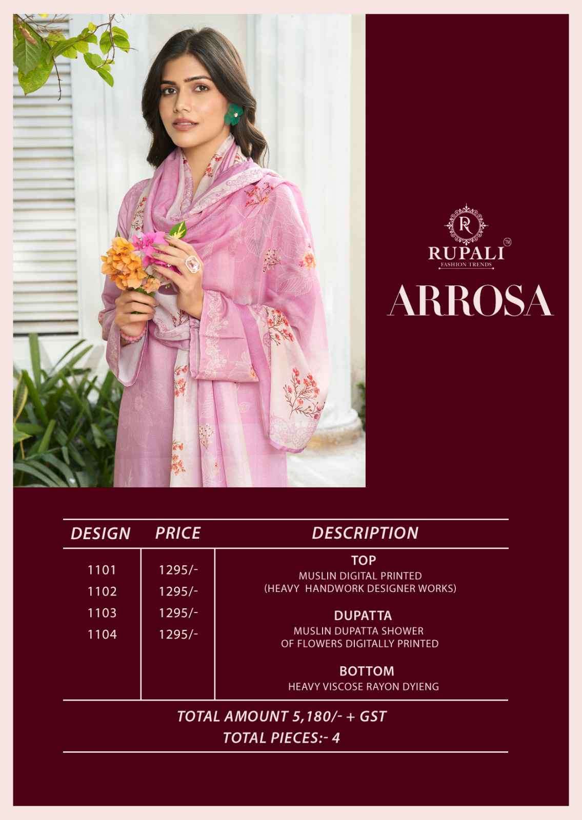 Rupali Fashion Arrosa Designer Muslin Dress Material Wholesale Price Surat - Amrah Wholesale