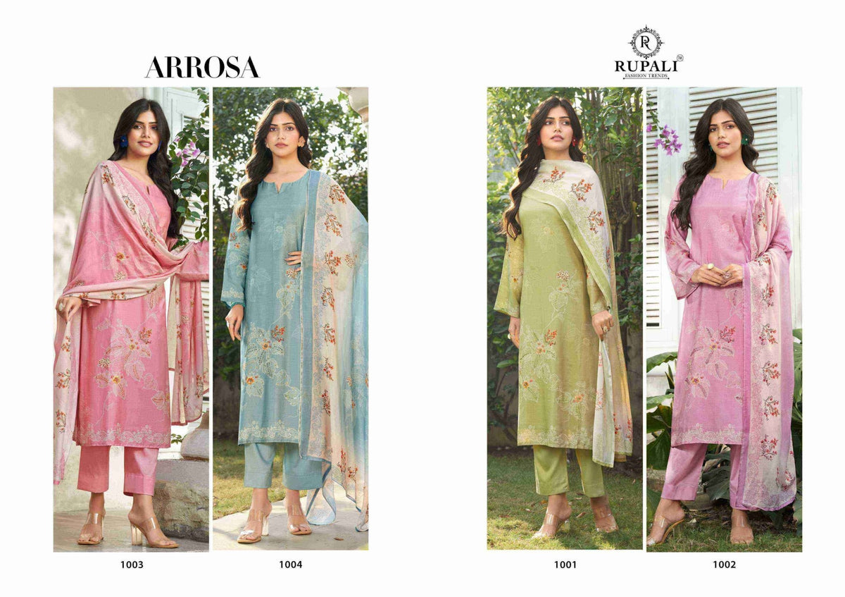Rupali Fashion Arrosa Designer Muslin Dress Material Wholesale Price Surat - Amrah Wholesale