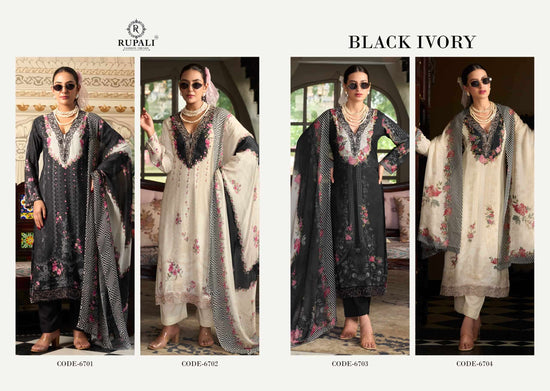 Rupali Fashion Black Ivory Muslin Embroidered Dress Material Collection