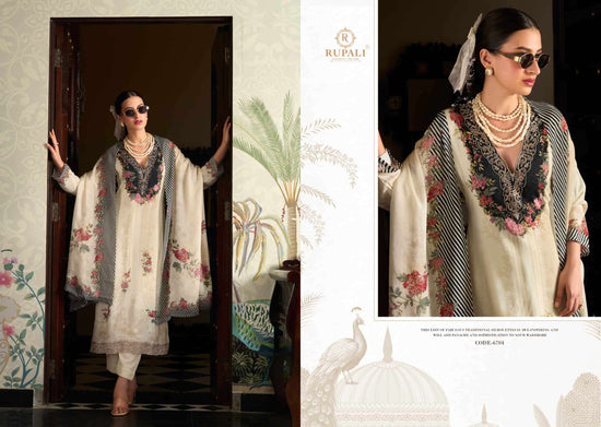 Rupali Fashion Black Ivory Muslin Embroidered Dress Material Collection