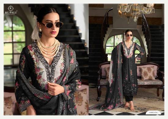 Rupali Fashion Black Ivory Muslin Embroidered Dress Material Collection