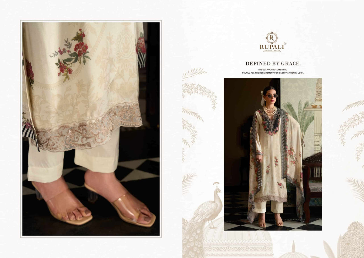 Rupali Fashion Black Ivory Muslin Embroidered Dress Material Collection