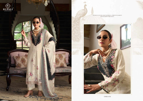 Rupali Fashion Black Ivory Muslin Embroidered Dress Material Collection
