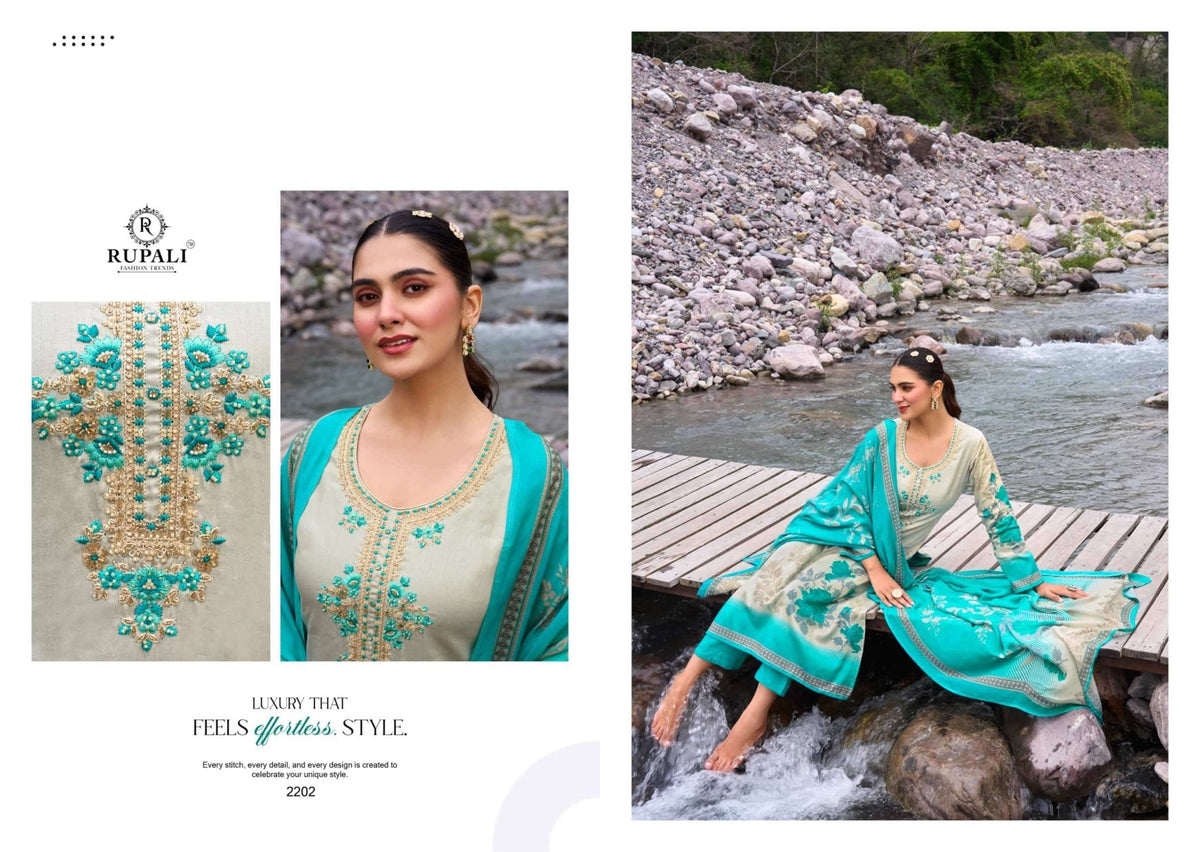 Rupali Fashion Elaria Jam Satin Dress Material - Amrah Wholesale