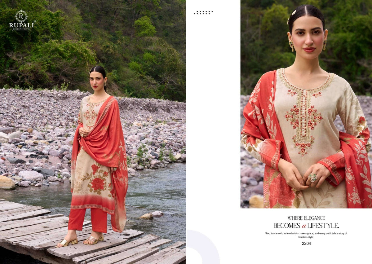 Rupali Fashion Elaria Jam Satin Dress Material - Amrah Wholesale