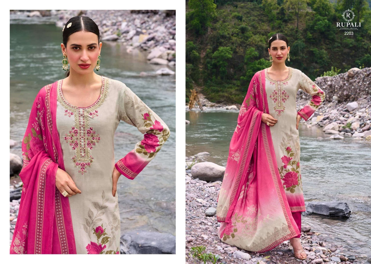 Rupali Fashion Elaria Jam Satin Dress Material - Amrah Wholesale