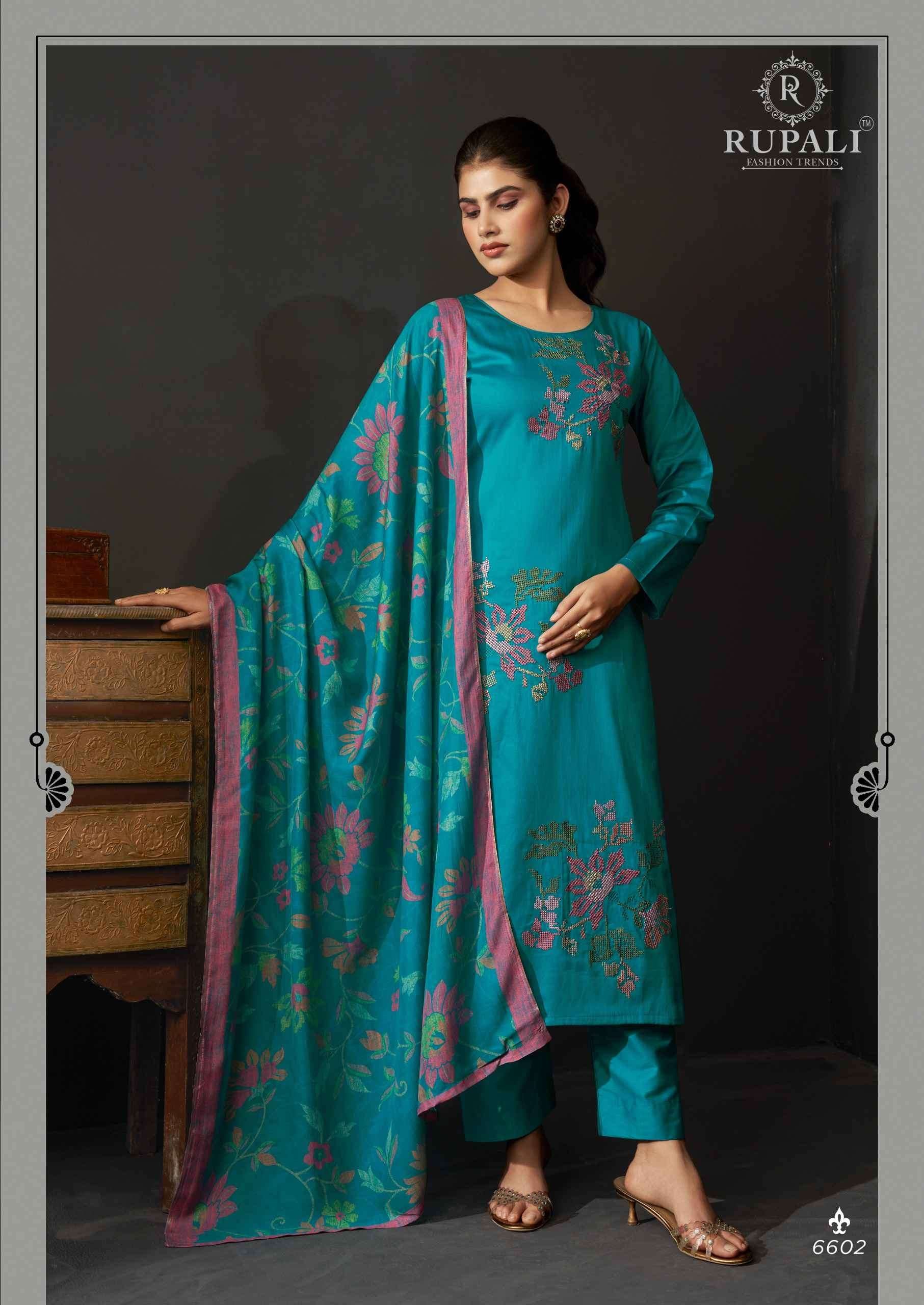 Rupali Fashion Floral Queen Jam Satin Embroidered Dress Material
