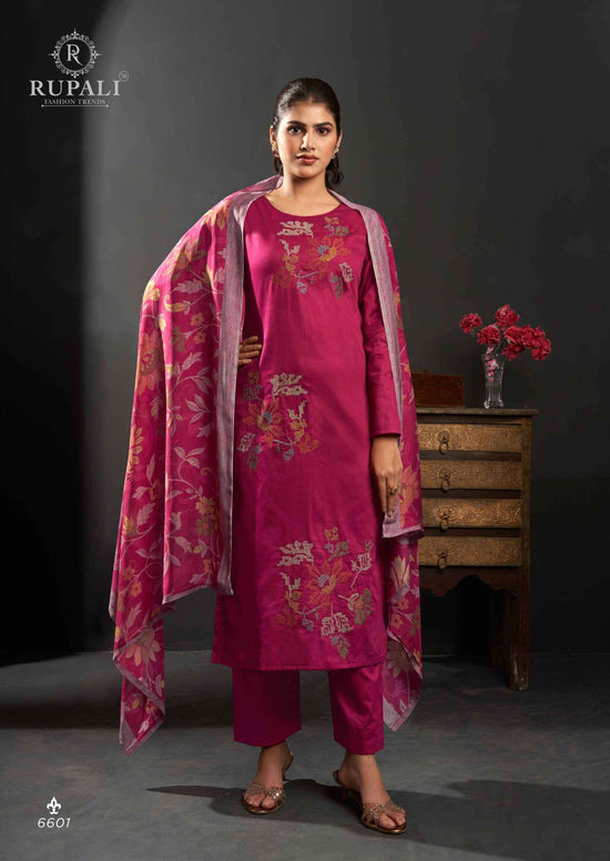 Rupali Fashion Floral Queen Jam Satin Embroidered Dress Material