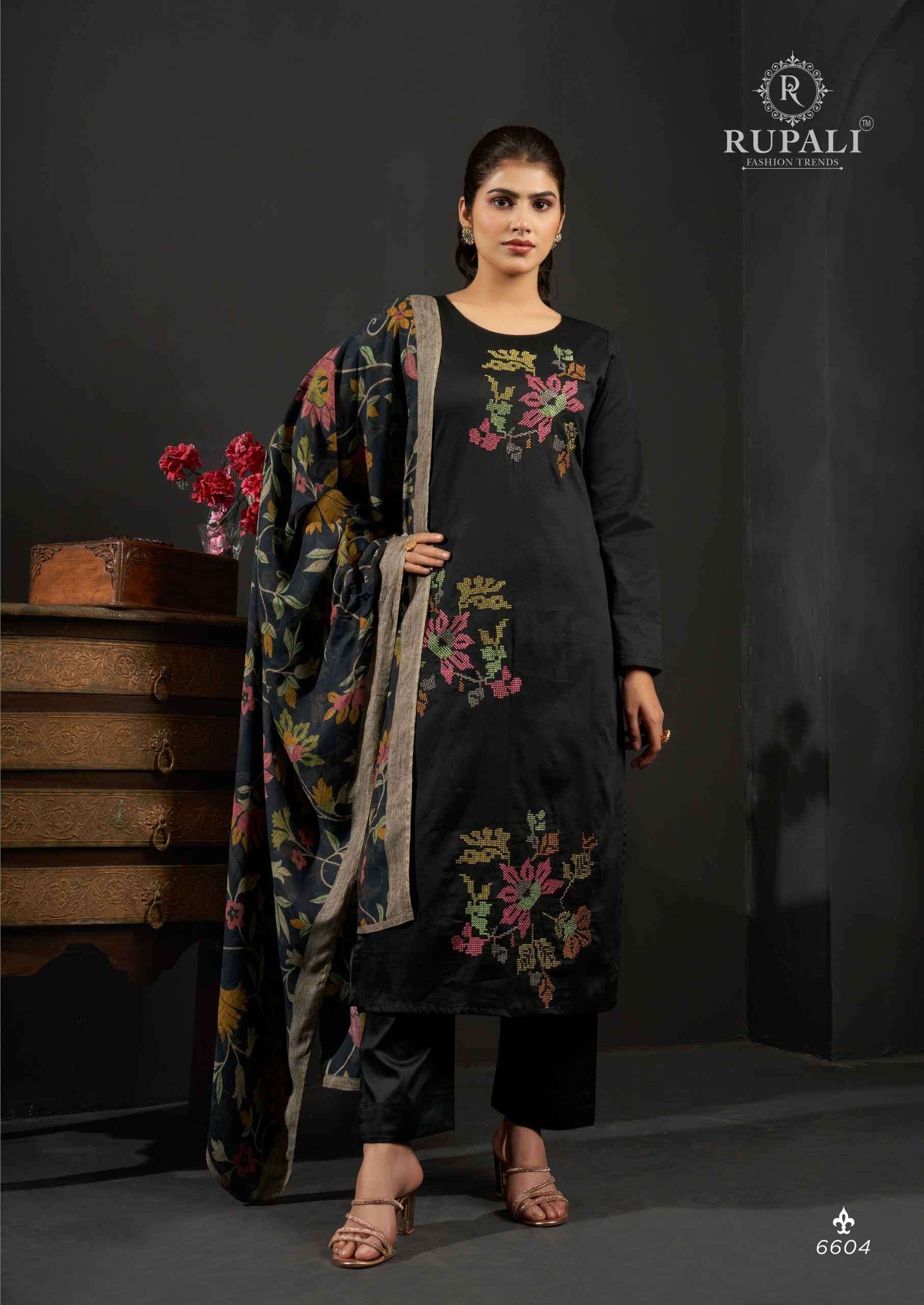 Rupali Fashion Floral Queen Jam Satin Embroidered Dress Material