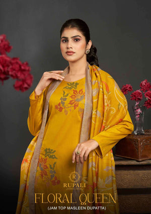Rupali Fashion Floral Queen Jam Satin Embroidered Dress Material - Amrah Wholesale
