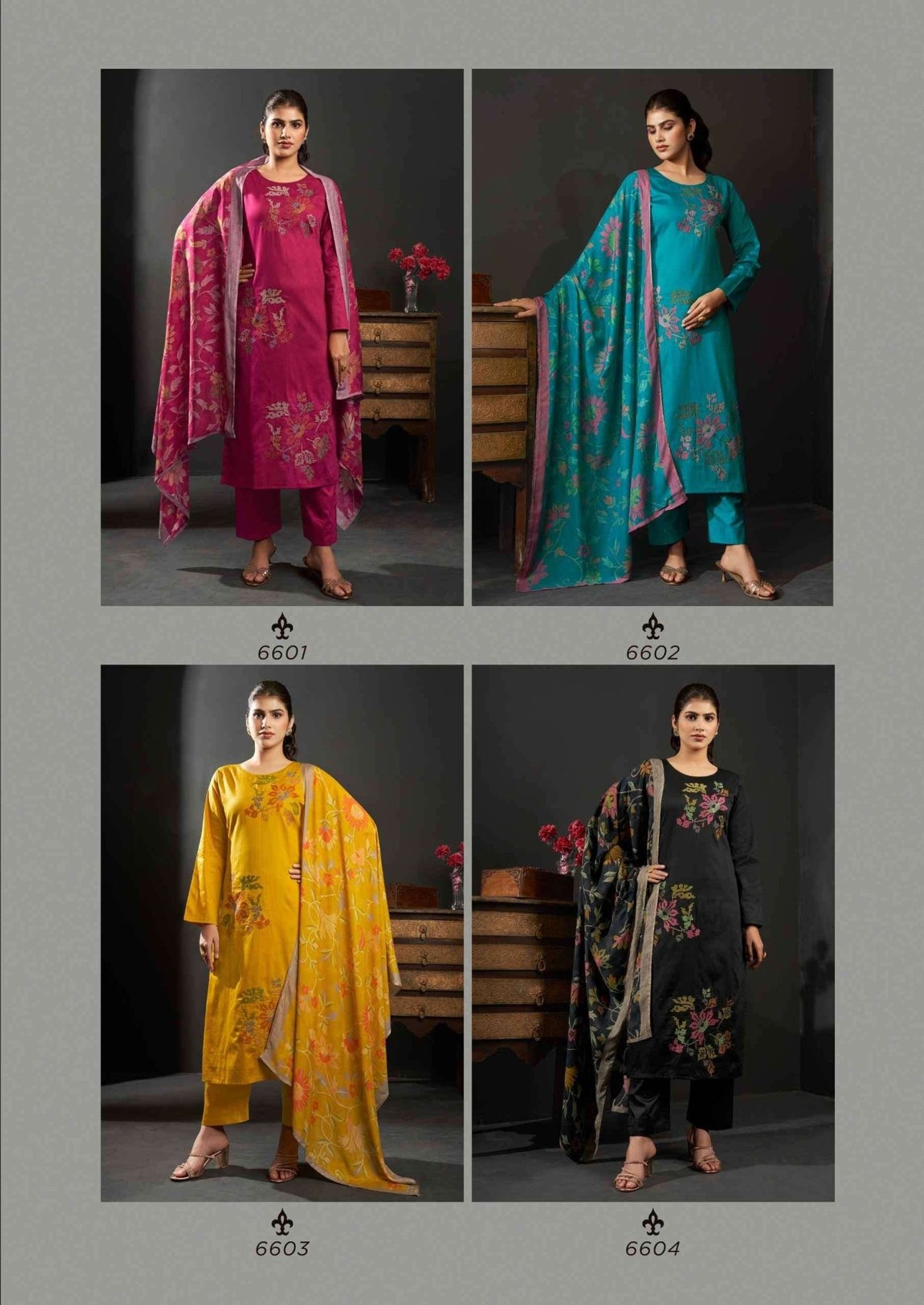 Rupali Fashion Floral Queen Jam Satin Embroidered Dress Material - Amrah Wholesale