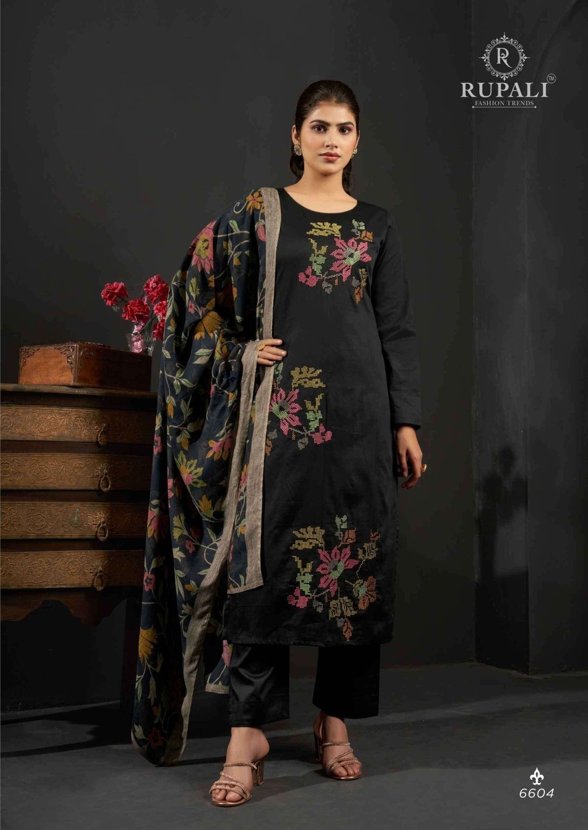 Rupali Fashion Floral Queen Jam Satin Embroidered Dress Material - Amrah Wholesale