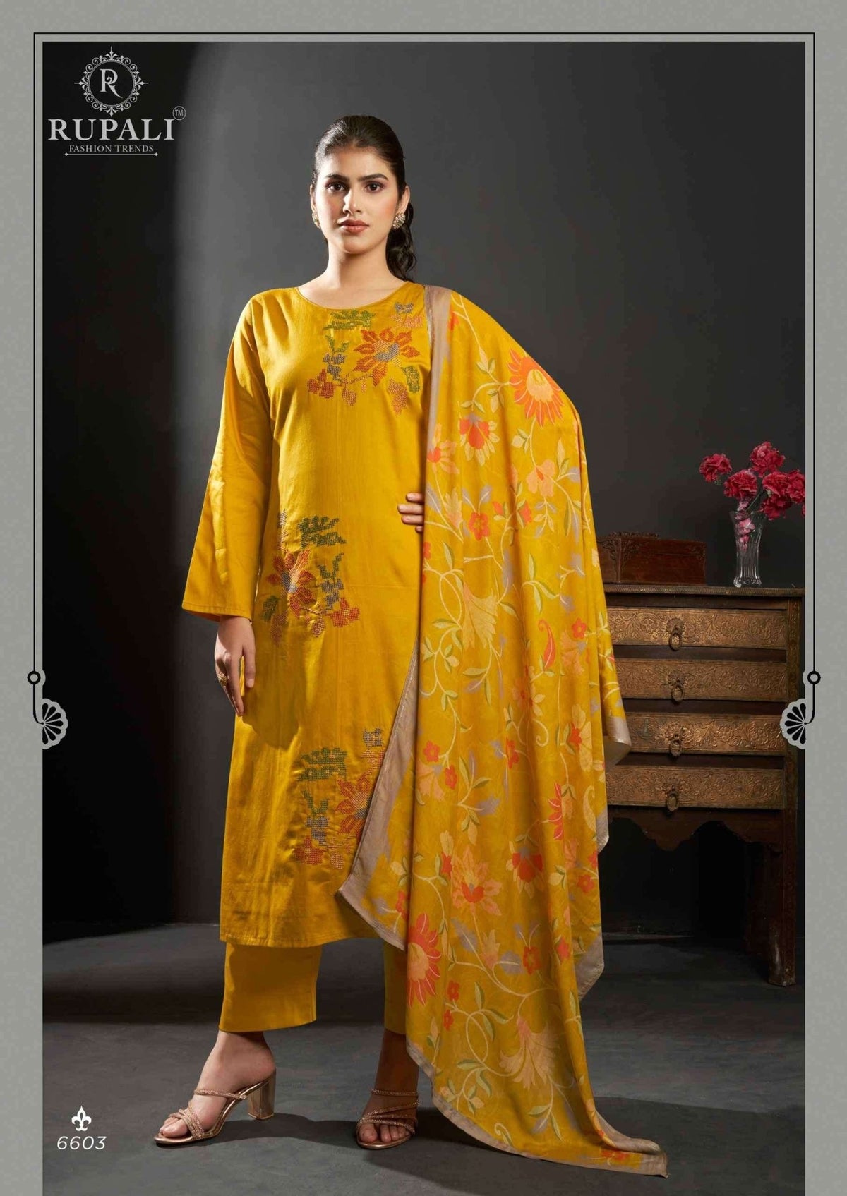 Rupali Fashion Floral Queen Jam Satin Embroidered Dress Material - Amrah Wholesale