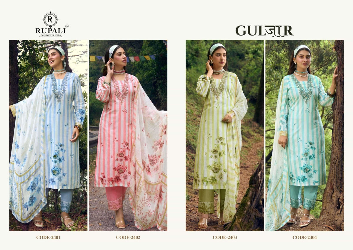 Rupali Fashion Gulzaar Lawn Cotton Embroidered Dress Material - Amrah Wholesale