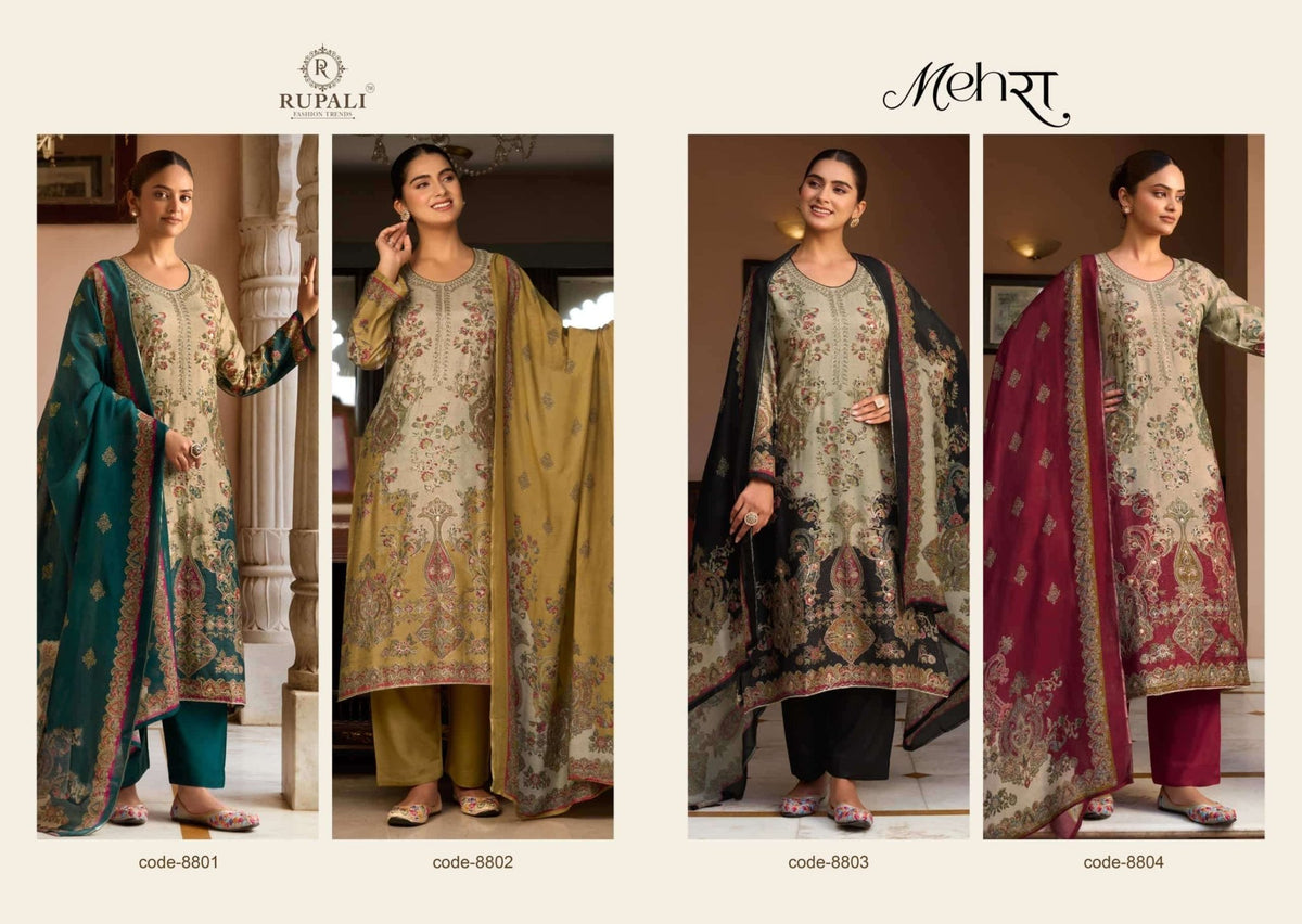 Rupali Fashion Mehra Viscose Muslin Shimmer Digital Printed Dress Material - Amrah Wholesale