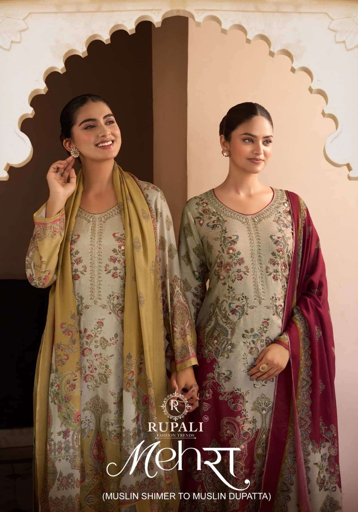 Rupali Fashion Mehra Viscose Muslin Shimmer Digital Printed Dress Material - Amrah Wholesale