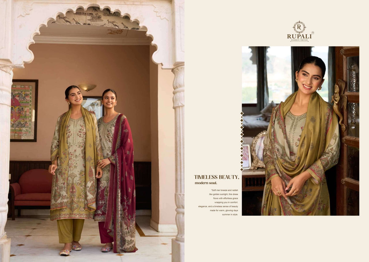 Rupali Fashion Mehra Viscose Muslin Shimmer Digital Printed Dress Material - Amrah Wholesale