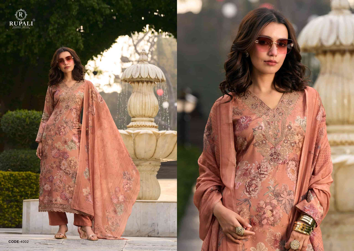Rupali Fashion Nikita Viscose Muslin Embroidered Dress Material