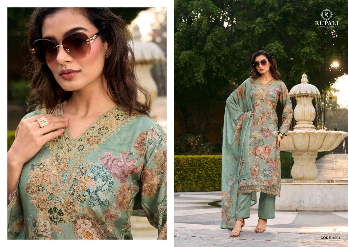 Rupali Fashion Nikita Viscose Muslin Embroidered Dress Material