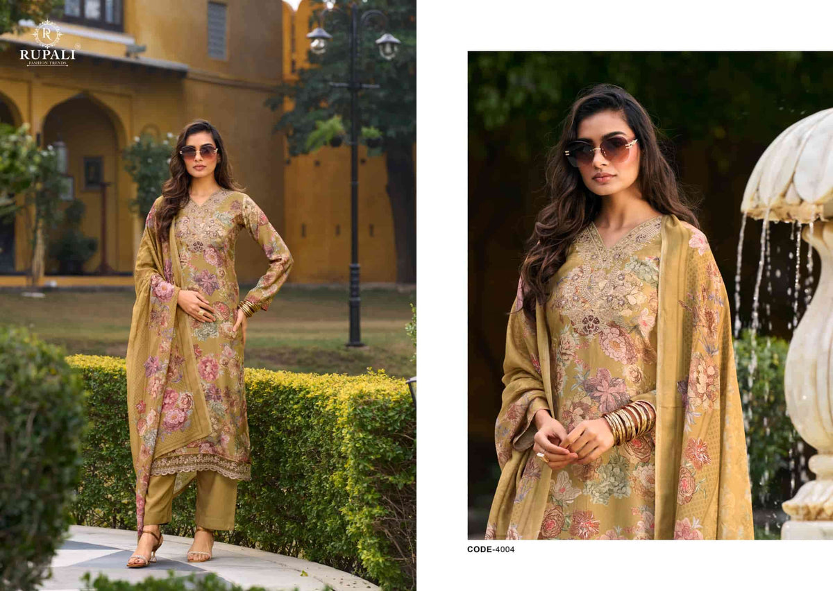 Rupali Fashion Nikita Viscose Muslin Embroidered Dress Material