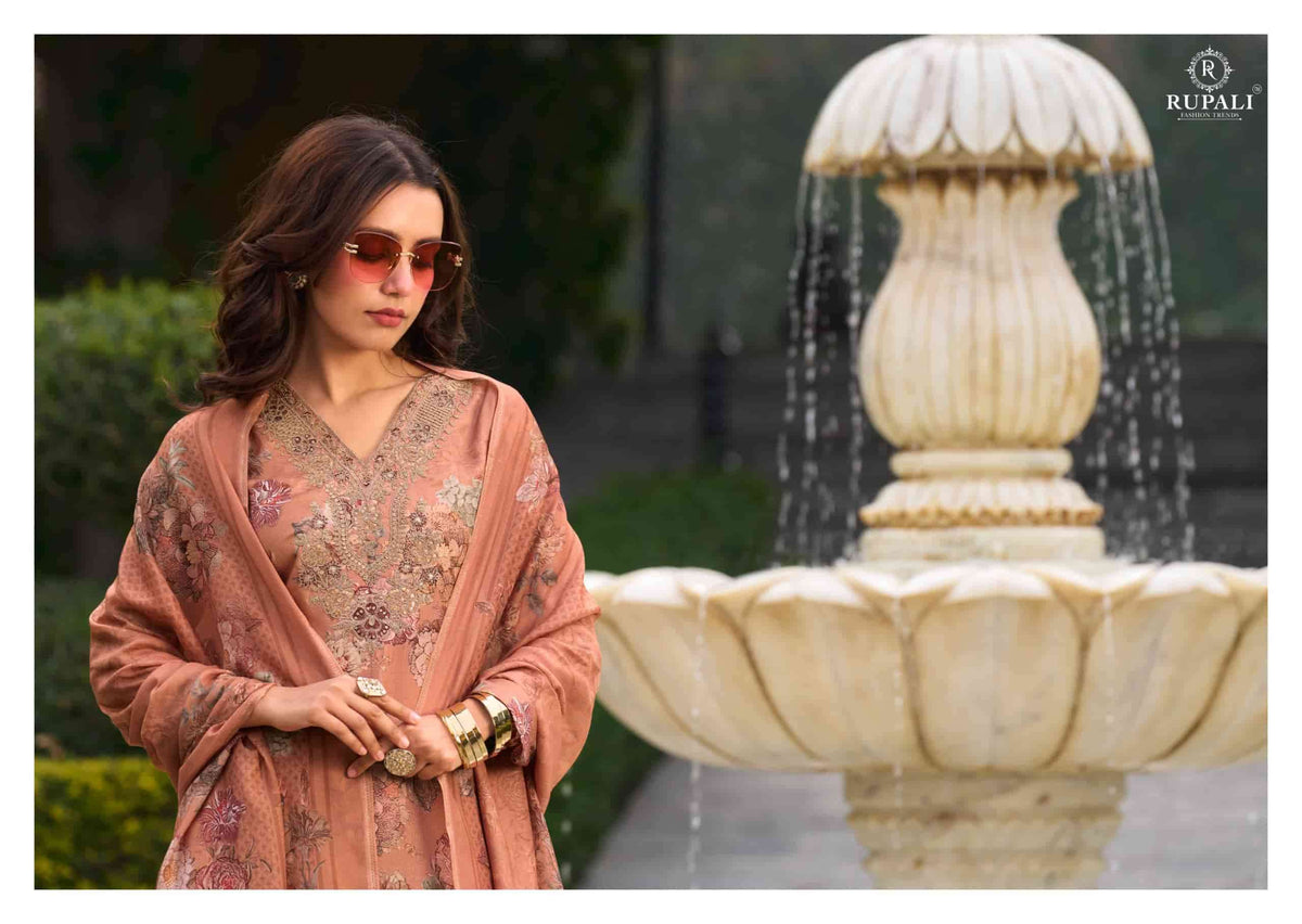 Rupali Fashion Nikita Viscose Muslin Embroidered Dress Material