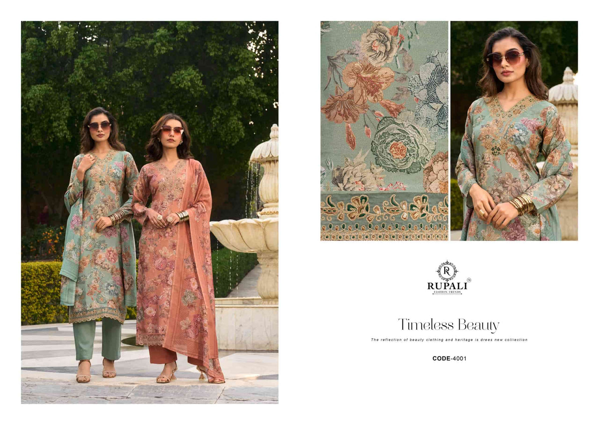 Rupali Fashion Nikita Viscose Muslin Embroidered Dress Material